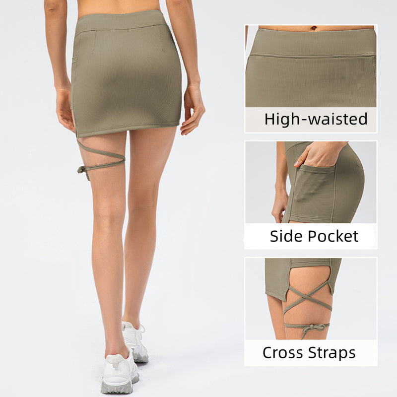 Filhot™ Cross Straps Stretchy Tennis Skirts With Side Pocket