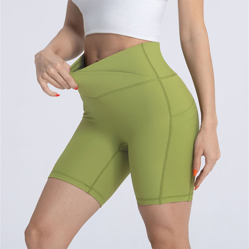 Filhot™ Cross Waist Workout Shorts With Pocket