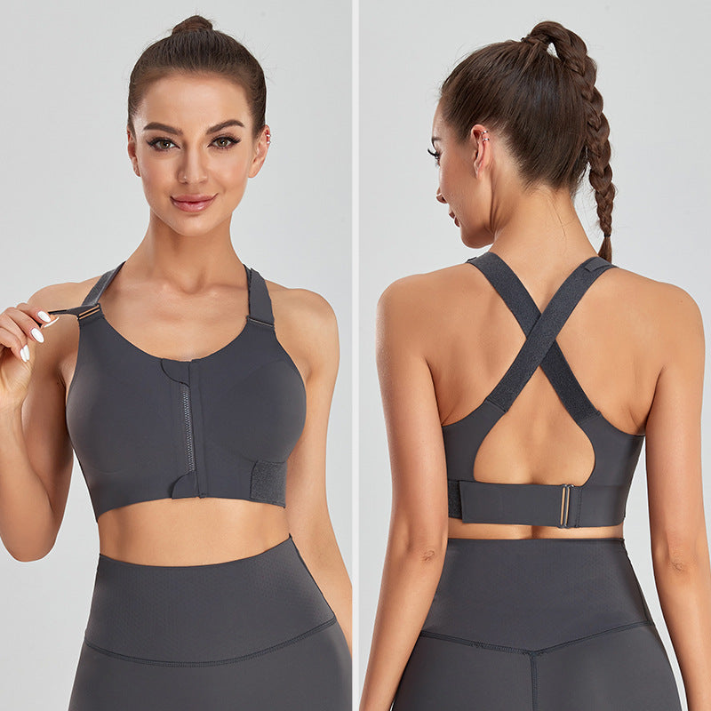 Filhot™  Velcro® Front Zipper Cross Back Sports Bra Up to 5XL