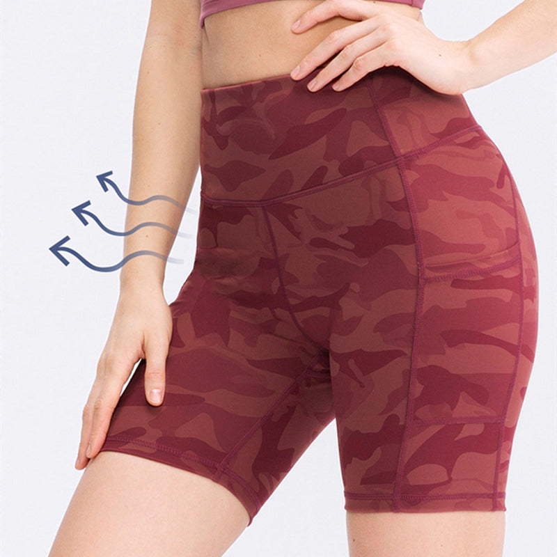 Filhot™ High Waisted Athletic Camo Shorts With Side Pockets