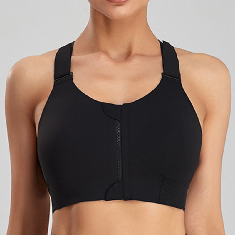 Filhot™  Velcro® Front Zipper Cross Back Sports Bra Up to 5XL