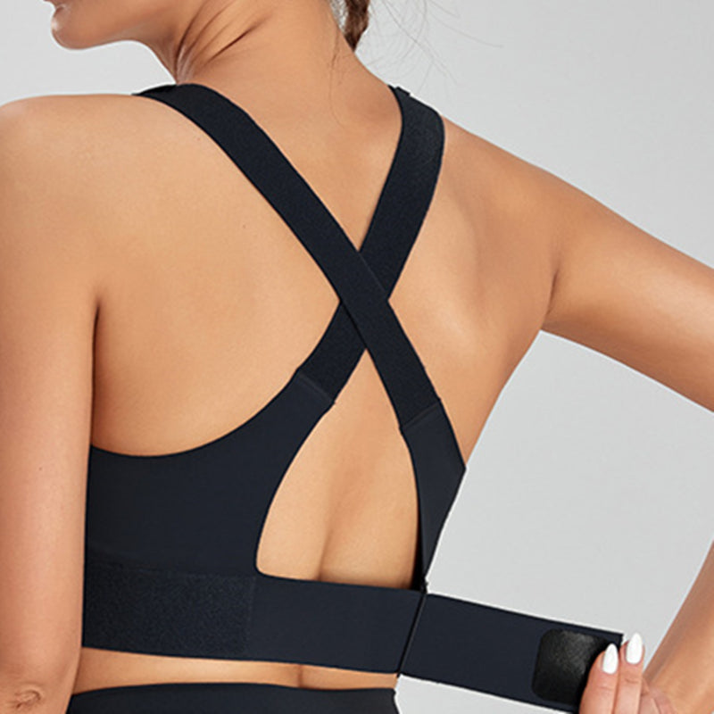 Filhot™  Velcro® Front Zipper Cross Back Sports Bra Up to 5XL