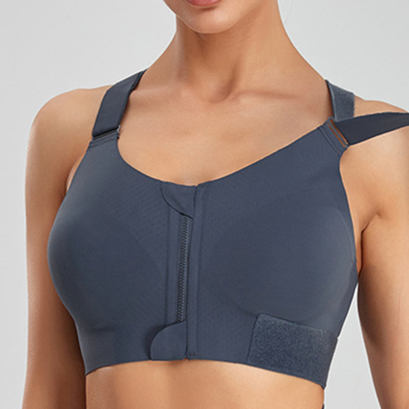 Filhot™  Velcro® Front Zipper Cross Back Sports Bra Up to 5XL