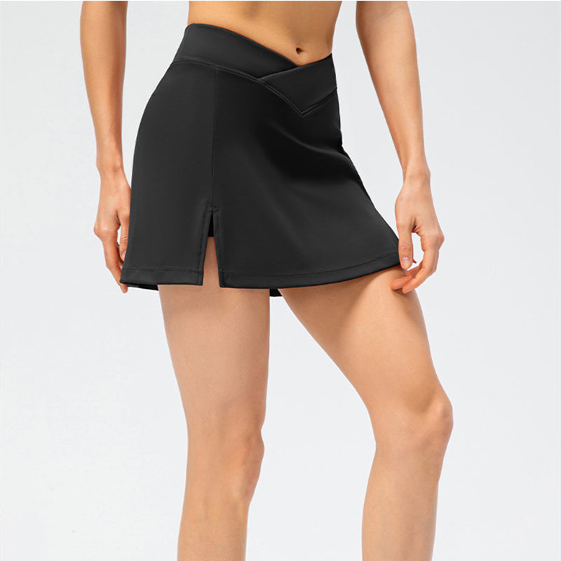 Filhot™ Athletic Split Hem Pleated Skirts With Shorts Pockets