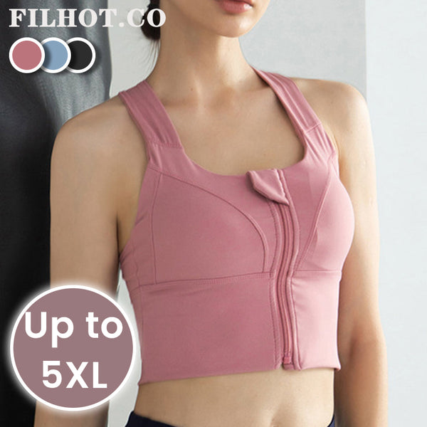 Filhot™ Front  Zipper Cross Back Yoga Sports Bra Up to 5XL