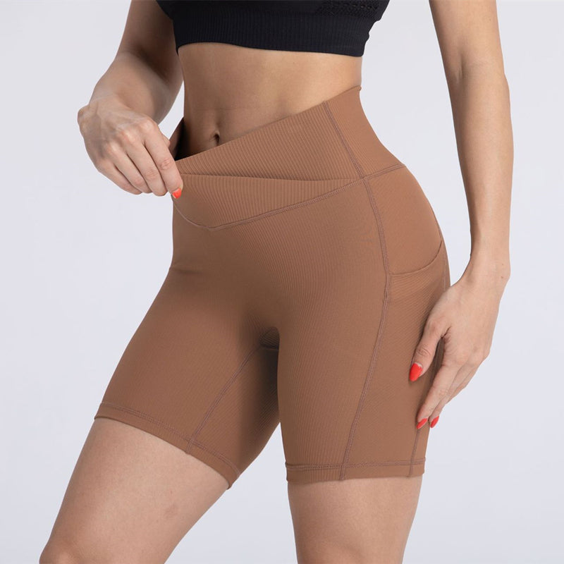 Filhot™ Cross Waist Workout Shorts With Pocket