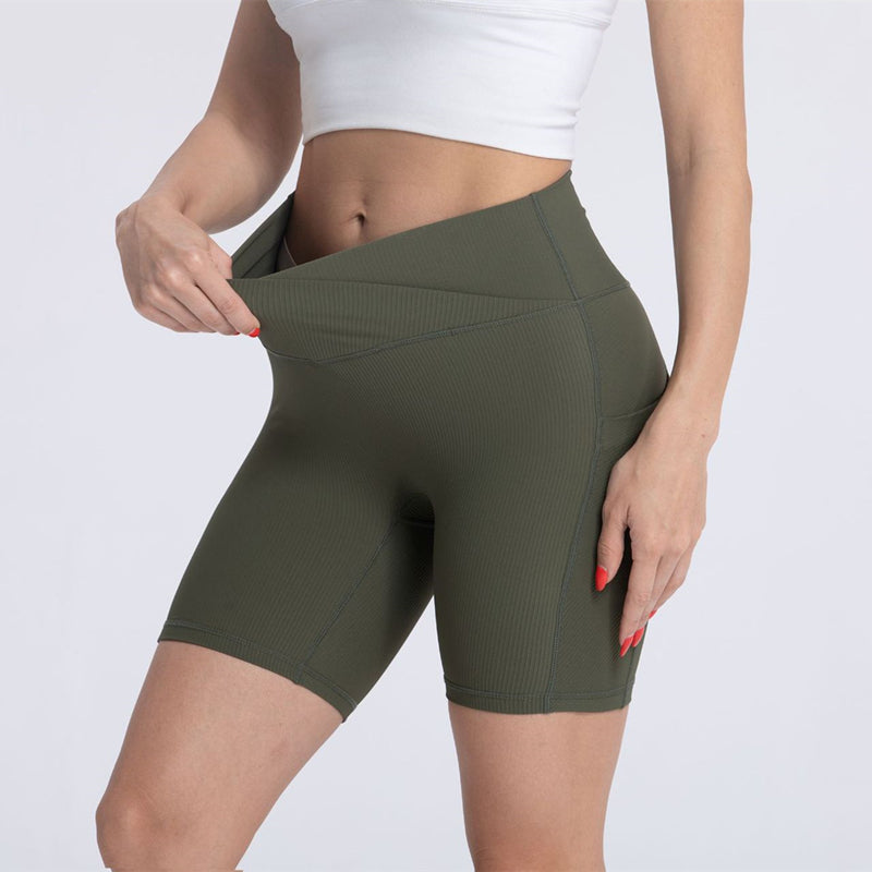 Filhot™ Cross Waist Workout Shorts With Pocket