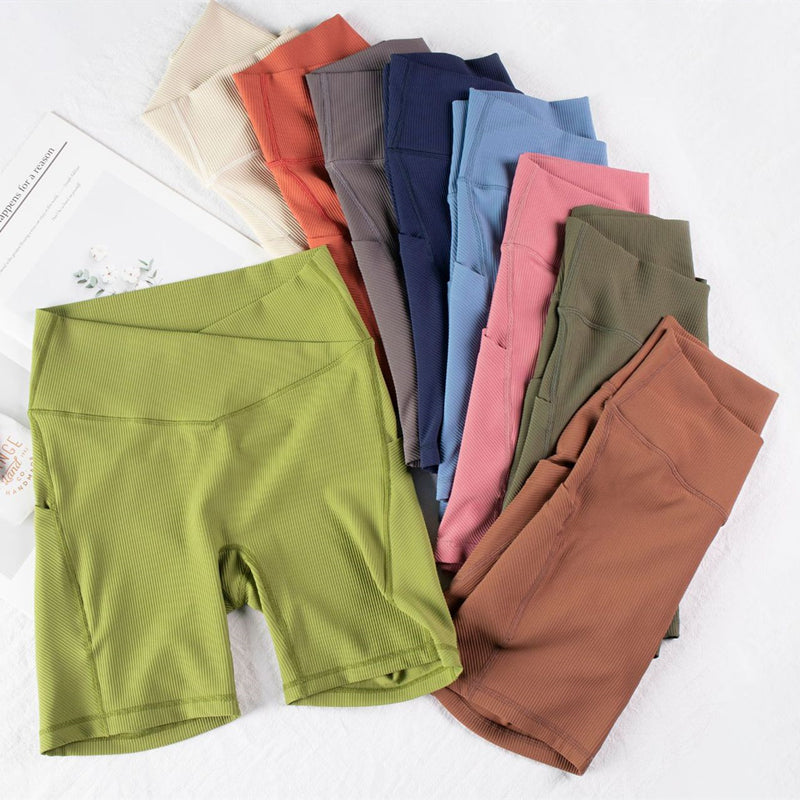 Filhot™ Cross Waist Workout Shorts With Pocket