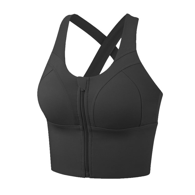 Filhot™ Front  Zipper Cross Back Yoga Sports Bra Up to 5XL