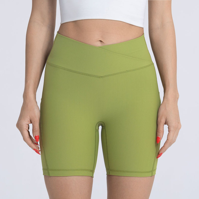 Filhot™ Cross Waist Workout Shorts With Pocket