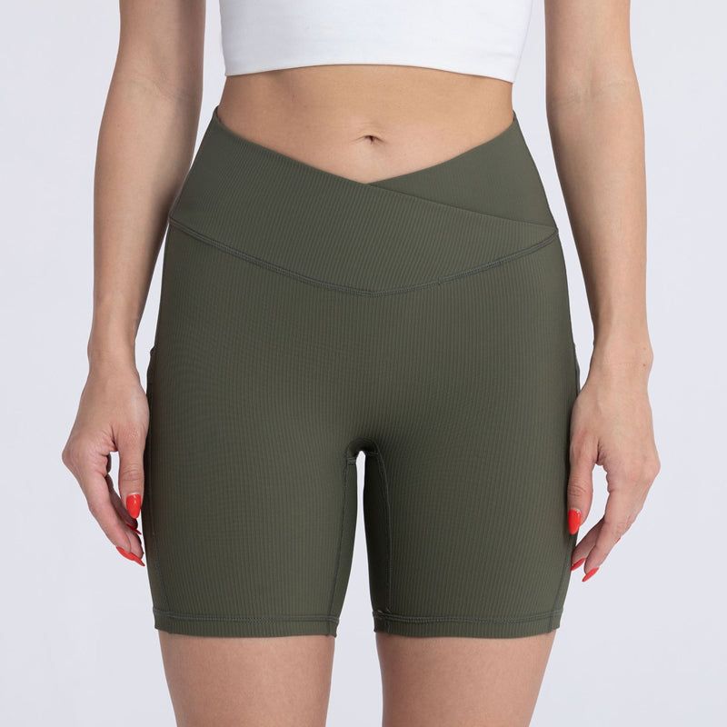 Filhot™ Cross Waist Workout Shorts With Pocket